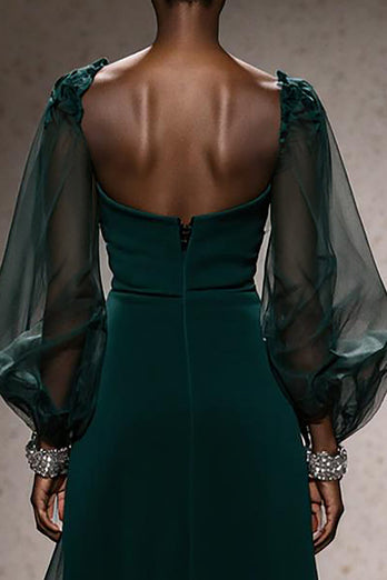 Dark Green Mermaid Square Neck Backless Long Sleeves Gala Dress