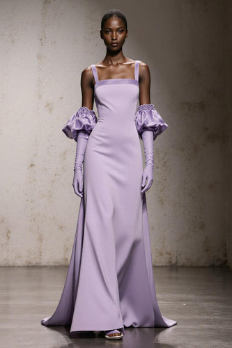 Light Purple Satin Mermaid Thick Straps Long Formal Dress
