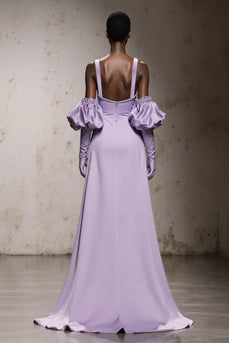 Light Purple Satin Mermaid Thick Straps Long Formal Dress