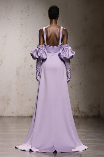 Light Purple Satin Mermaid Thick Straps Long Formal Dress