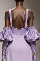 Load image into Gallery viewer, Light Purple Satin Mermaid Thick Straps Long Formal Dress