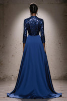 Load image into Gallery viewer, Sparkly Royal Blue Sequin Mermaid High Neck Long Pageant Dress with Cape