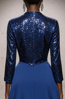 Load image into Gallery viewer, Sparkly Royal Blue Sequin Mermaid High Neck Long Pageant Dress with Cape