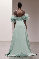 Load image into Gallery viewer, Mint Green Satin Strapless Mermaid Ruched Long Formal Dress with Sash