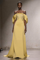 Load image into Gallery viewer, Sparkly Daffodil Off the Shoulder Sheath Long Pageant Dress with Sequins