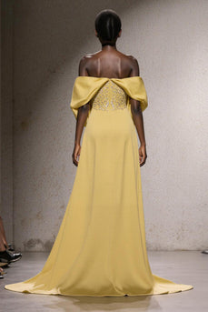 Sparkly Daffodil Off the Shoulder Sheath Long Pageant Dress with Sequins
