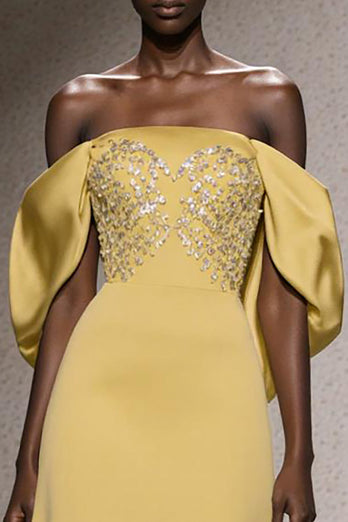 Sparkly Daffodil Off the Shoulder Sheath Long Pageant Dress with Sequins