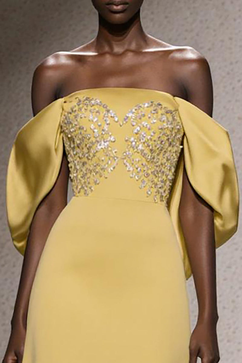Load image into Gallery viewer, Sparkly Daffodil Off the Shoulder Sheath Long Pageant Dress with Sequins