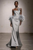 Load image into Gallery viewer, Silver Satin Ruched Sweetheart Mermaid Long Formal Dress