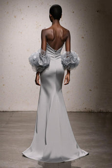 Silver Satin Ruched Sweetheart Mermaid Long Formal Dress