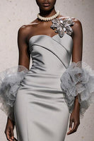 Load image into Gallery viewer, Silver Satin Ruched Sweetheart Mermaid Long Formal Dress