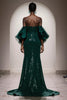 Load image into Gallery viewer, Sparkly Dark Green Sequin Mermaid Strapless Long Gala Dress with Sleeves