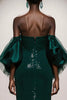 Load image into Gallery viewer, Sparkly Dark Green Sequin Mermaid Strapless Long Gala Dress with Sleeves
