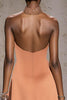 Load image into Gallery viewer, Sparkly Orange Mermaid Ruched Satin Halter Long Pageant Dress with Beading