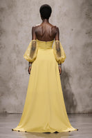 Load image into Gallery viewer, Daffodil Satin Sweetheart Mermaid Cut Out Long Formal Dress with Sleeves