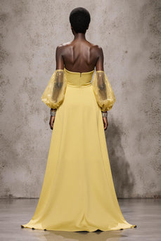 Daffodil Satin Sweetheart Mermaid Cut Out Long Formal Dress with Sleeves