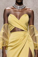 Load image into Gallery viewer, Daffodil Satin Sweetheart Mermaid Cut Out Long Formal Dress with Sleeves