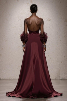 Burgundy Satin Ruched Sweetheart Mermaid Long Formal Dress
