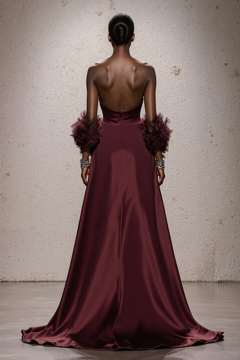 Load image into Gallery viewer, Burgundy Satin Ruched Sweetheart Mermaid Long Formal Dress