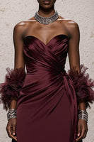 Load image into Gallery viewer, Burgundy Satin Ruched Sweetheart Mermaid Long Formal Dress