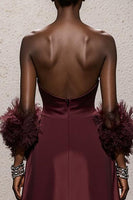 Load image into Gallery viewer, Burgundy Satin Ruched Sweetheart Mermaid Long Formal Dress