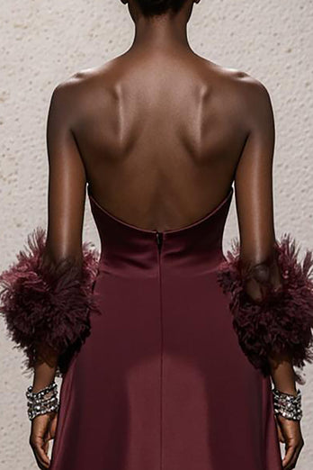 Burgundy Satin Ruched Sweetheart Mermaid Long Formal Dress