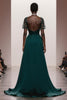 Load image into Gallery viewer, Dark Green Satin Mermaid Ruched Lace Sleeves Long Formal Dress