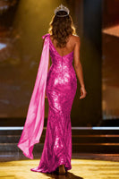 Load image into Gallery viewer, Sparkly Gold Mermaid Sequin Long Pageant Dress with Side Cape