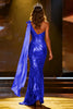 Load image into Gallery viewer, Sparkly Gold Mermaid Sequin Long Pageant Dress with Side Cape