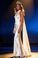 Load image into Gallery viewer, White Mermaid Halter Satin Long Pageant Dress with Cape