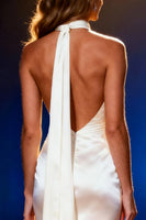 Load image into Gallery viewer, White Mermaid Halter Satin Long Pageant Dress with Cape