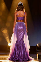 Load image into Gallery viewer, Sparkly Purple Mermaid Two Piece Sequin Long Pageant Dress