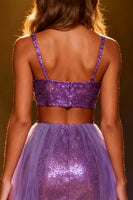 Load image into Gallery viewer, Sparkly Purple Mermaid Two Piece Sequin Long Pageant Dress