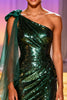 Load image into Gallery viewer, Sparkly Dark Green One Shoulder Sequin Long Pageant Dress with Slit