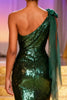 Load image into Gallery viewer, Sparkly Dark Green One Shoulder Sequin Long Pageant Dress with Slit