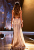 Load image into Gallery viewer, Champagne Mermaid Satin High Neck Long Pageant Dress with Cape