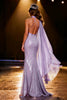 Load image into Gallery viewer, Sparkly Light Purple Mermaid Halter Sequin Long Pageant Dress with Side Cape