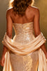 Load image into Gallery viewer, Sparkly Champagne Mermaid Sequin Strapless Long Pageant Dress with Shawl
