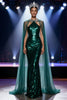 Load image into Gallery viewer, Sparkly Dark Green Sequin Halter Mermaid Long Pageant Dress with Cape