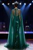 Load image into Gallery viewer, Sparkly Dark Green Sequin Halter Mermaid Long Pageant Dress with Cape