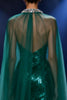 Load image into Gallery viewer, Sparkly Dark Green Sequin Halter Mermaid Long Pageant Dress with Cape