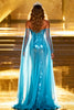 Load image into Gallery viewer, Sparkly Lake Blue Sequin Mermaid Sweetheart Long Pageant Dress with Cape