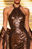 Load image into Gallery viewer, Sparkly Coffee Mermaid Sequin Halter Long Pageant Dress with Shawl