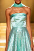 Load image into Gallery viewer, Sparkly Mint Green Sequin A Line Neck Scarf Long Pageant Dress