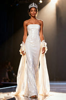 Load image into Gallery viewer, Sparkly White Mermaid Sequins Strapless Long Pageant Dress