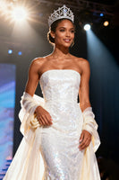 Load image into Gallery viewer, Sparkly White Mermaid Sequins Strapless Long Pageant Dress