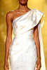 Load image into Gallery viewer, Sparkly White Sequins One Shoulder Mermaid Long Pageant Dress with Side Cape