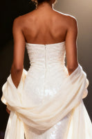 Load image into Gallery viewer, Sparkly White Mermaid Sequins Strapless Long Pageant Dress