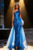 Load image into Gallery viewer, Sparkly Royal Blue Mermaid Sequins Long Pageant Dress with Sash
