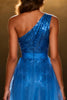 Load image into Gallery viewer, Sparkly Royal Blue Mermaid Sequins Long Pageant Dress with Sash